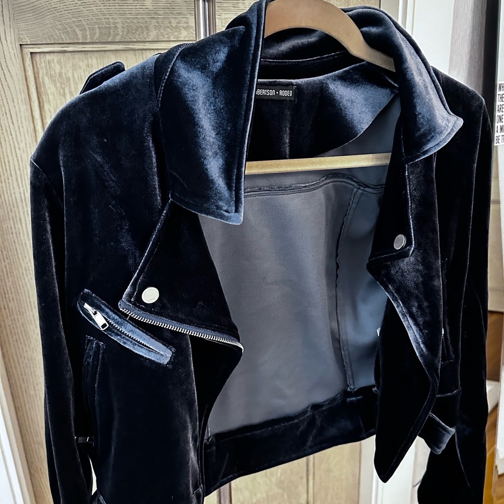 Blue velvet biker jacket Sz S